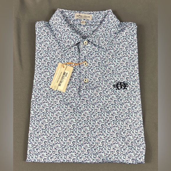 Peter Millar Golf Shirt Polo CS Summer Comfort Chest Logo Printed Medium Blue